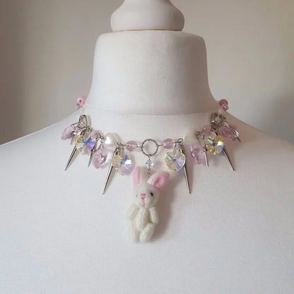 Kawaii Bunny Plush Pendant Necklace 🐰✨ - Adorable Y2K Fashion Accessory!