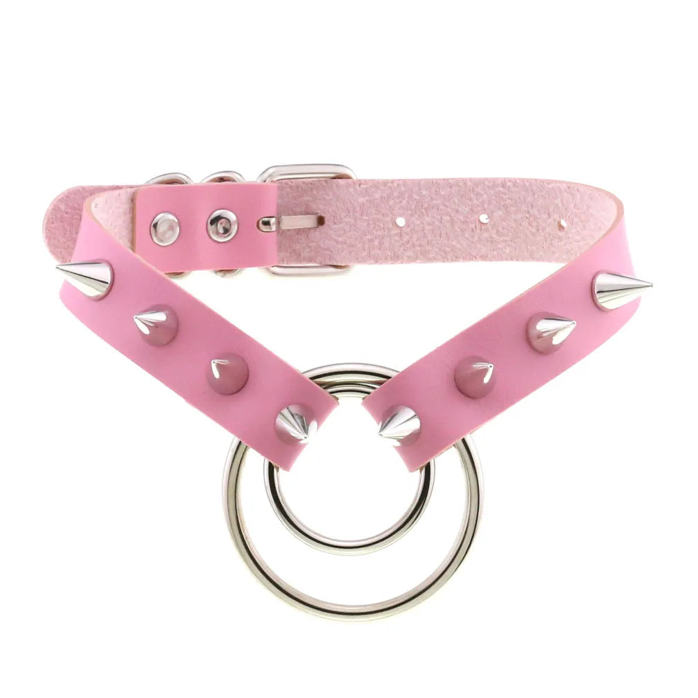 Pink Lace Leather Choker With Heart Pendant, Punk Gothic Style ✨💗