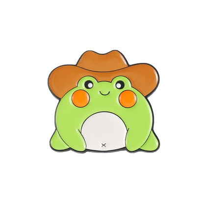 Kawaii Cowboy Hat Frog Enamel Pins 🐸🎩 - Cute Froggy Brooches for Bags & Clothes, Fun Animal Jewelry Gift for Kids & Friends!
