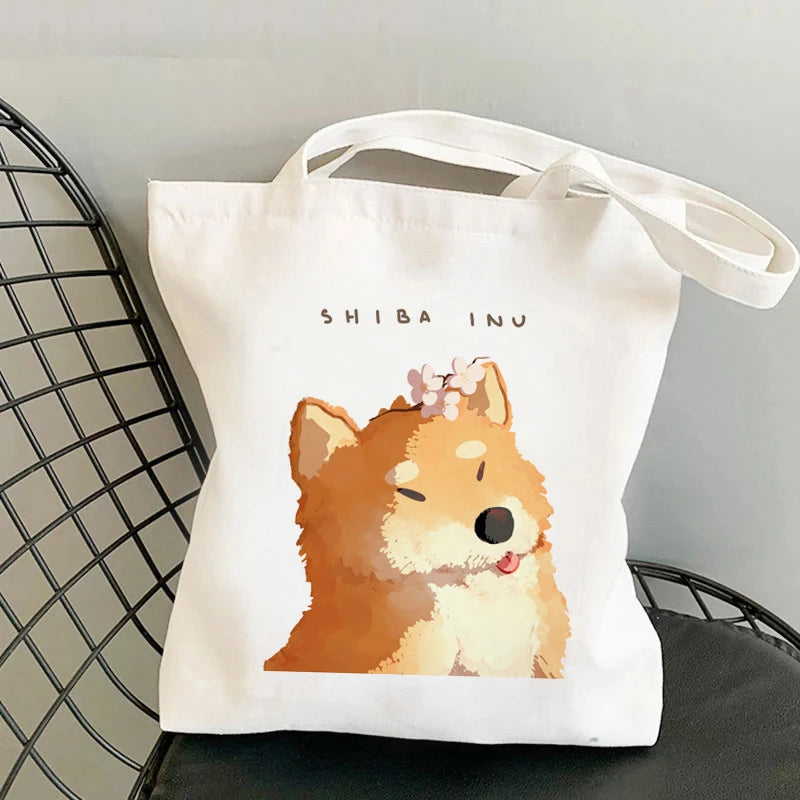 Shiba Inu Delight 🐶✨ Adorable Canvas Tote for Fun-filled Adventures! 🎉💖 - Pixie Quill