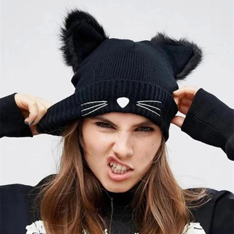 Whimsical Cat Ear Beanie For Women Warm Winter Hat Cute Accessory 🐱❄️