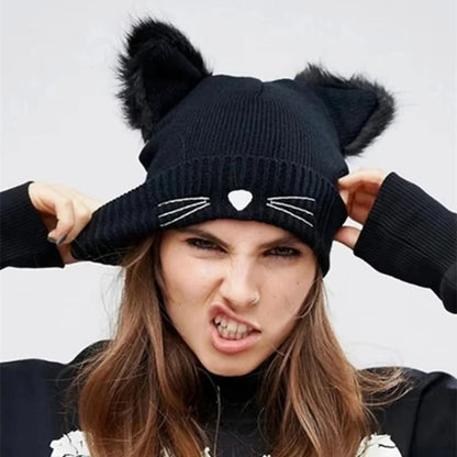 Whimsical Cat Ear Beanie For Women Warm Winter Hat Cute Accessory 🐱❄️