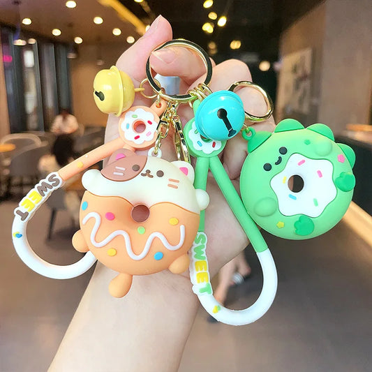 Cartoon Donut Animal Keychain Cute Dinosaur Bunny Bear Cat Doll Exquisite Pendant Key Chain for Women Girl Backpack Keyring Gift - Pixie Quill