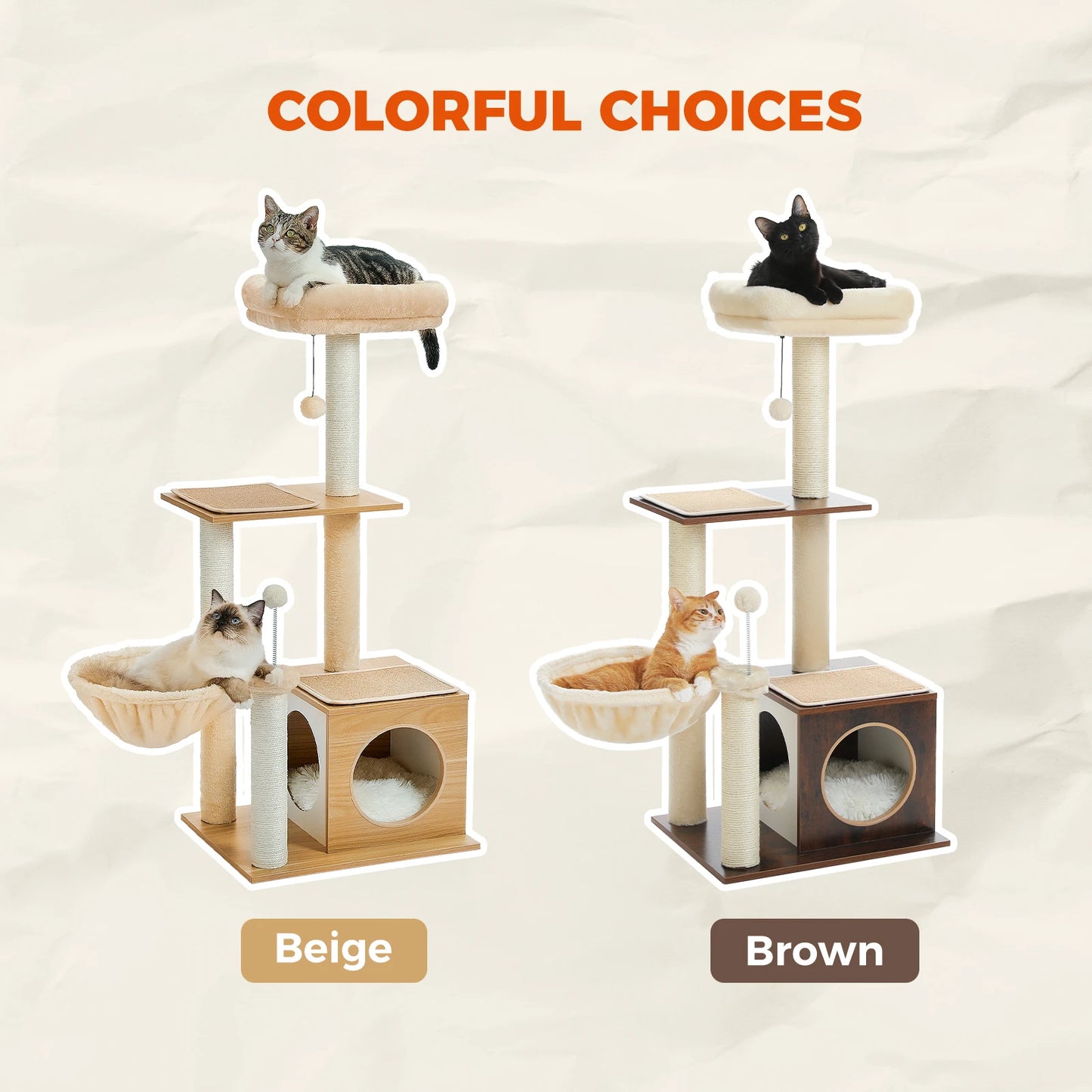 Deluxe Level Cat Tree For Indoor Cats With Cozy Condo Hammock 🐱🪵 Sisal Posts