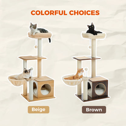Deluxe Level Cat Tree For Indoor Cats With Cozy Condo Hammock 🐱🪵 Sisal Posts