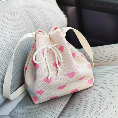 Kawaii Cozy Knitted Bucket Bag 🌈✨ | Large Capacity Shoulder Tote for Daily Adventures 💖🎒