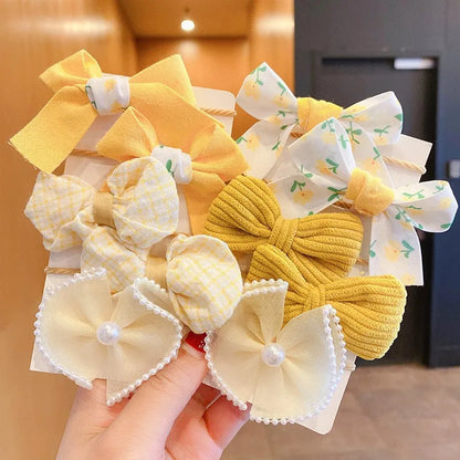 Kawaii 10-Piece Floral Bow Hairbands 🌸✨ | Adorable Elastic Hair Ties for Girls 🎀💕 | Stylish Kids' Headwear Accessories