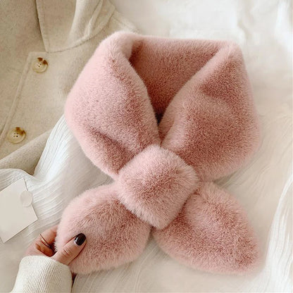 Whimsical Faux Fur Collar Scarf For Women Winter Warmth Cute Plush 🌈🐰❄️