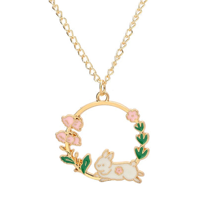 🐰✨ Adorable Sakura Bunny & Cat Pendant Necklace - Cute Charm for Trendy Ladies! 🌸💖 - Pixie Quill