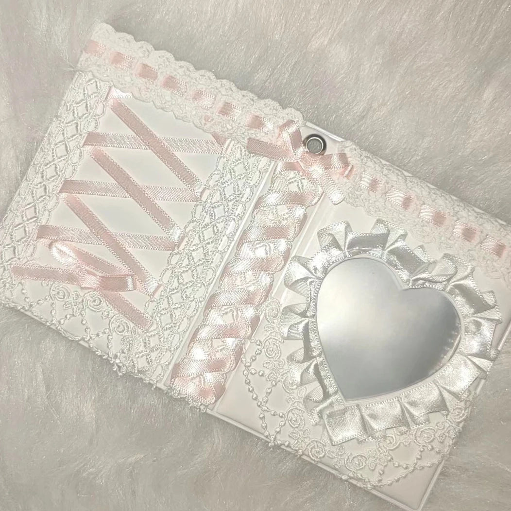Ribbon Handmade Top Loader Binder Kpop Photo Albums 3-Inch Card Holder Cards Idol Instax Kawaii Poker Holder Sleeve Storage box