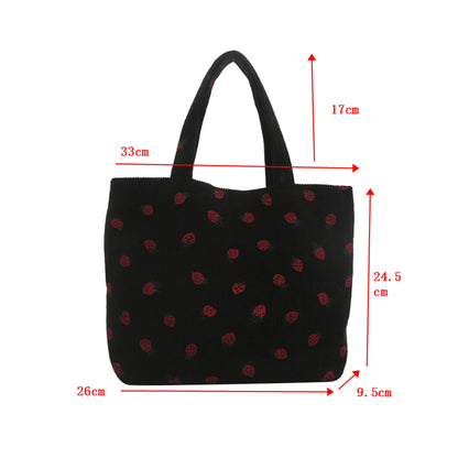 🍓 Adorable Strawberry Corduroy Tote Bag 🍓 - Stylish & Spacious for Shopping, Travel & More! 🌟✨ - Pixie Quill