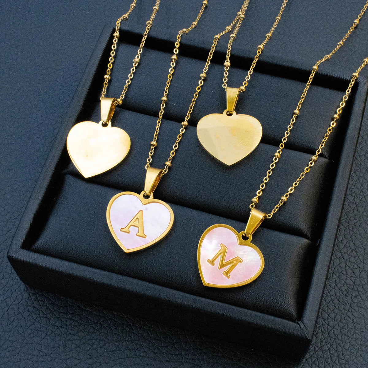Pink Round Shell 26 Letter Alphabet Pendant Necklace Stainless Steel Charm 💗🪸
