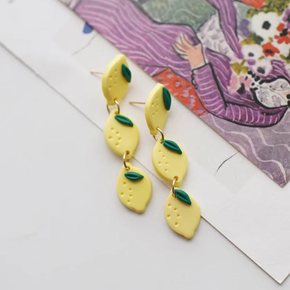 Pastel Fruit Heart Clay Earrings Set Lightweight Dangle for Summer 🍓💖