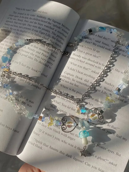 Kawaii Blue Mushroom Crystal Choker 🌈✨ | Grunge Aesthetic Pendant Necklace for Dreamy Fashion Lovers 🍄💖