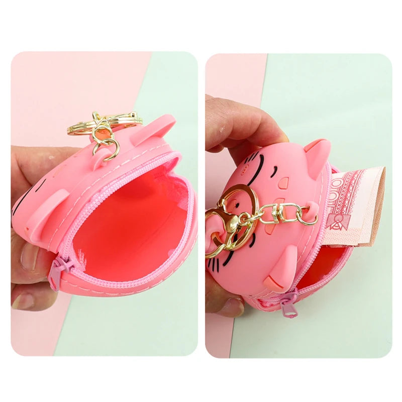 🐱 Kawaii Cat Silicone Coin Pouch 👜 Cute Keyring Organizer for Kids!