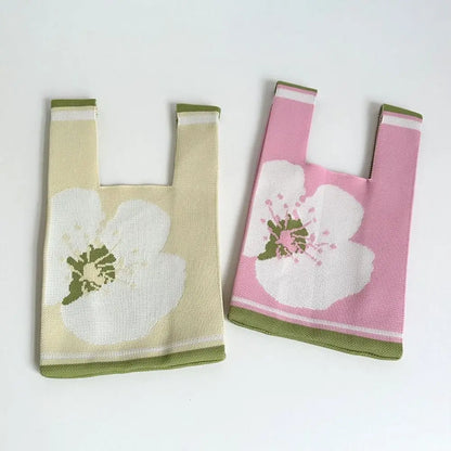 Kawaii Floral Knitted Tote 🌸 | Versatile Shopping Bag 🎀 | Cute Handbag for Weddings & Candy Packaging 🍬