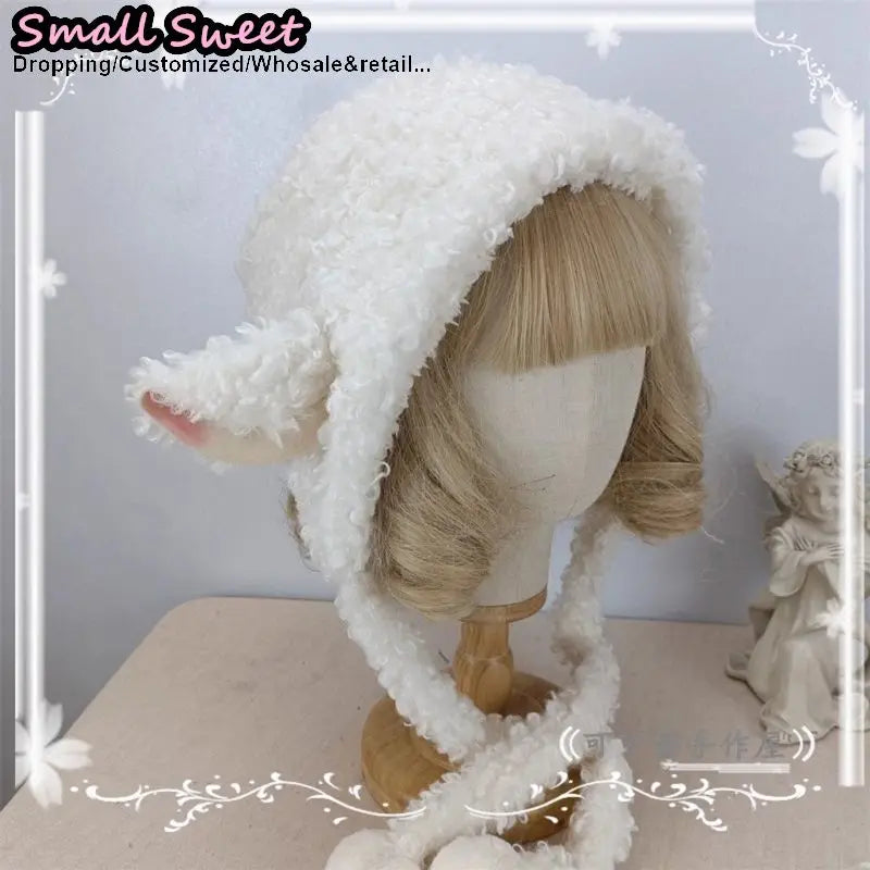 Fluffy Sheep Ears Beanie For Women Warm Winter Y2K Gothic Lolita Style 🐑❄️