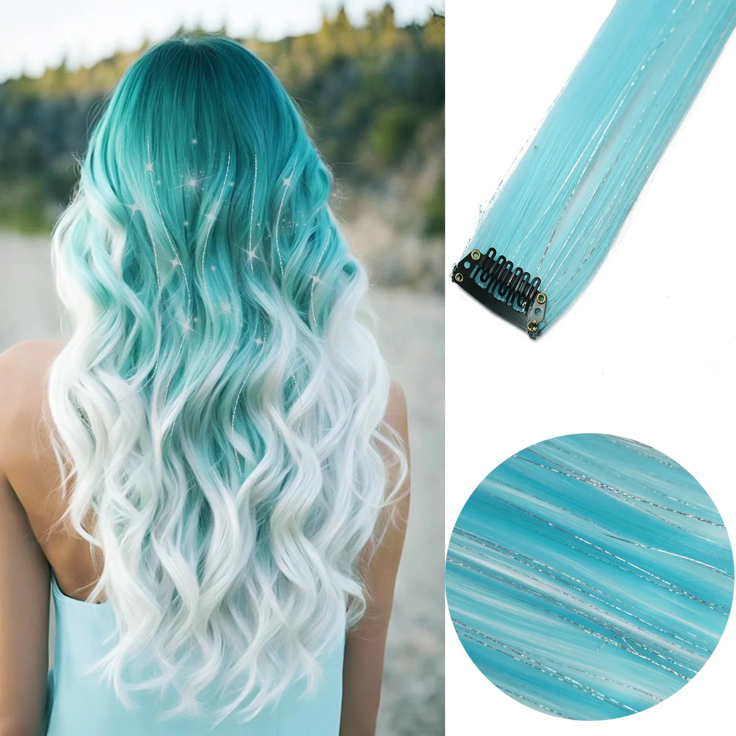 🌈✨ 6 Colorful Clip-In Hair Strands for Fun Party Looks - 22" Rainbow Dream Extensions! 🎉💖 - Pixie Quill