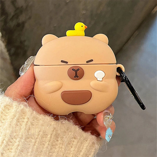 Kawaii 3D Capybara Duck Silicone AirPods Case 🦆✨ - Pixie Quill