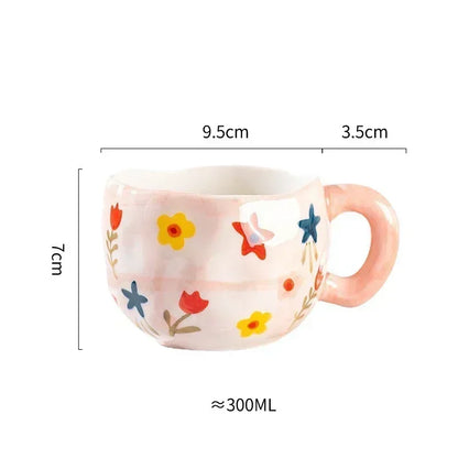 Whimsical Flower Heart Ceramic Mug 🌼💖 - Adorable Irregular Cup for Coffee, Tea & Juice! Perfect Gift for Kids & Girls!