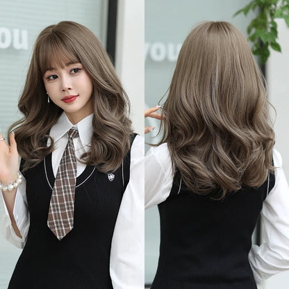 Kawaii Dreamy Sakura Pink Wavy Wig 🌸✨ | High-Density Curly Hair with Bangs for Sweet Girls 💖🎀