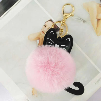 Kawaii Cat Pompom Keychain 🐾✨ Adorable Fur Ball Tail Accessory for Bags & Keys 💖 Perfect Gift for Cat Lovers!