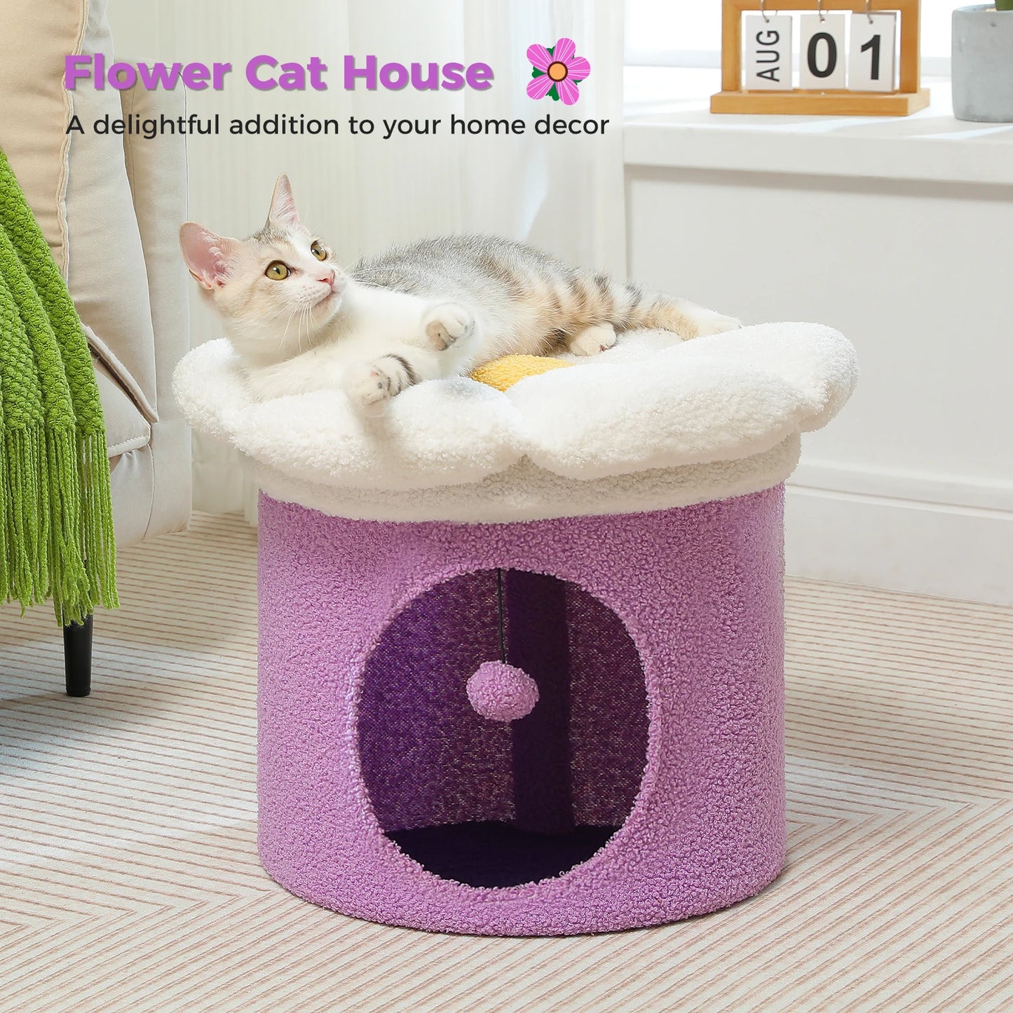 Cozy Cat Hideaway Bed With Removable Flower Bed Indoor Cat House Condo 🐾🌼