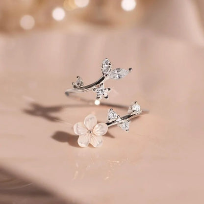 Sparkling Zirconia Flower Ring Open End For Women Jewelry Gift ✨🌸