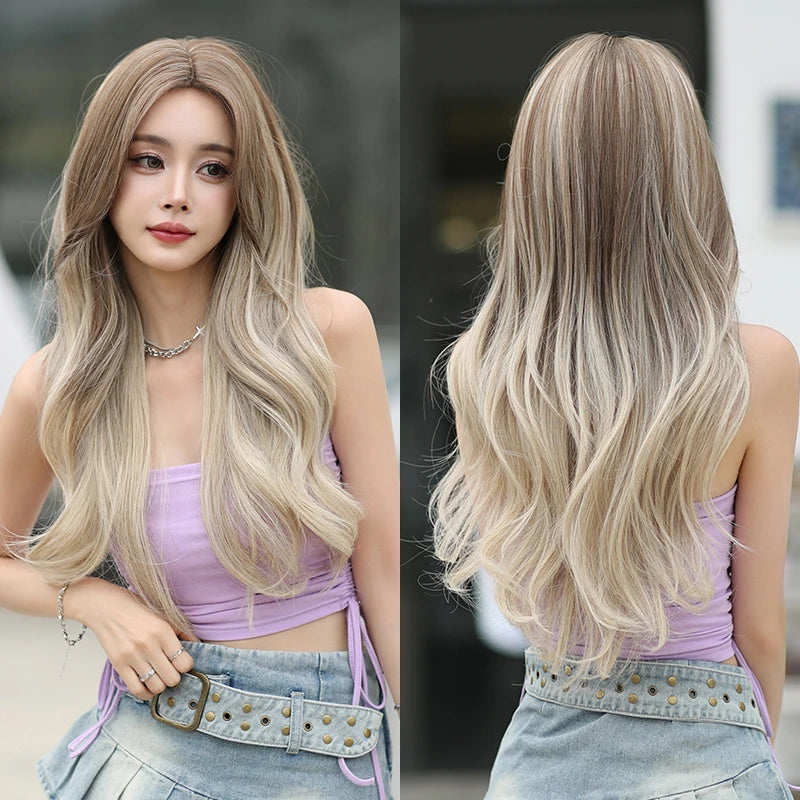 Kawaii Dreamy Sakura Pink Wavy Wig 🌸✨ | High-Density Curly Hair with Bangs for Sweet Girls 💖🎀