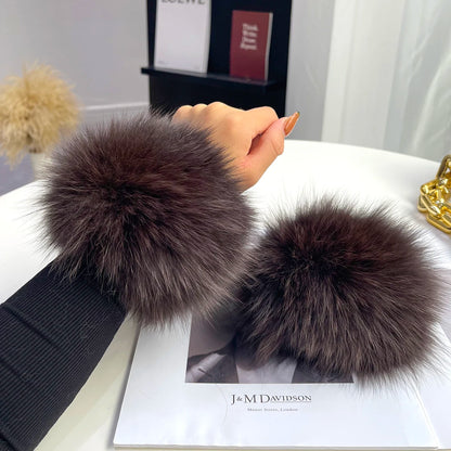 Fox Fur Cuff Arm Warmer For Women Real Fur Wristband Glove 🧣 Soft Cute Style