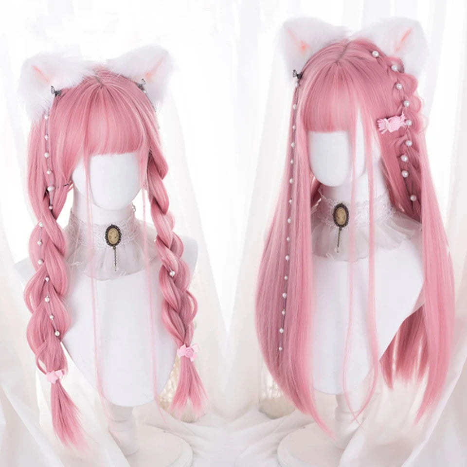 Cute Ombre Blonde & Black Double Ponytail Lolita Wig 🎀✨ - Kawaii Cosplay Hair with Bangs for Harajuku Style! 💖👸