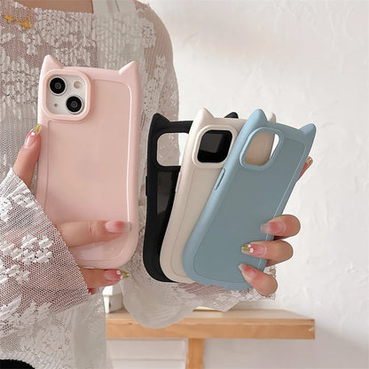 Kawaii Cat Ear Silicone Phone Case for iPhone 15/14/13/12/11 Pro Max 🐾💖 - Cute & Shockproof Cover for Girls!