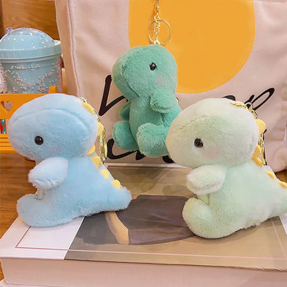 Pastel 12cm Dino Plush Keychain Pendant 🦕 Cute Portable Stuffed Doll Backpack 🎒