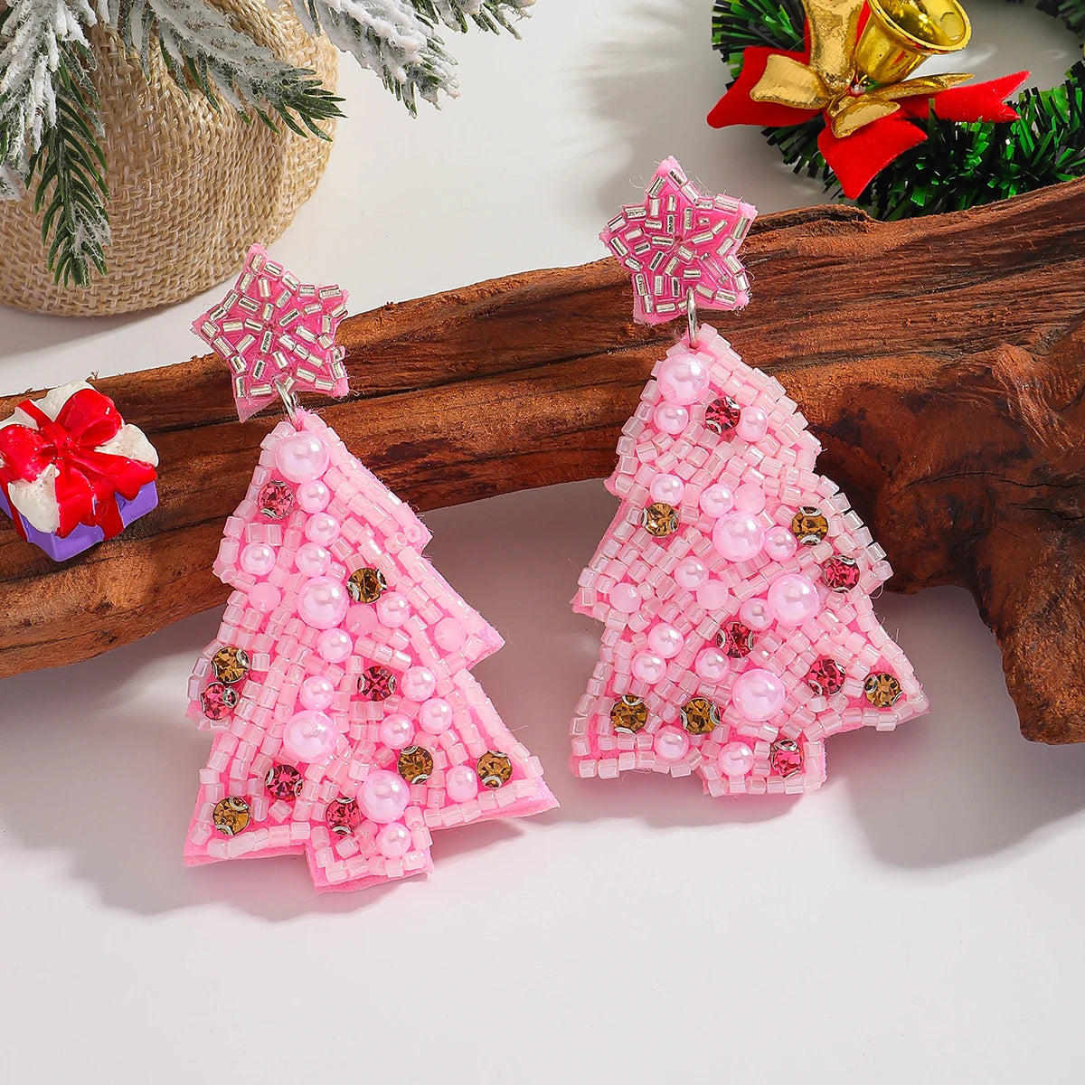 Pink Bowknot Christmas Tree Earrings For Women Boho Resin Drop Jewelry 🎀🌸🎄