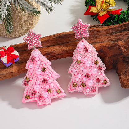 Pink Bowknot Christmas Tree Earrings For Women Boho Resin Drop Jewelry 🎀🌸🎄