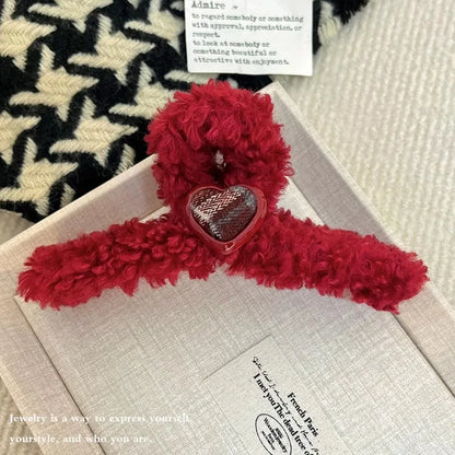 Kawaii Heart Plush Hair Claw Clip 💖 - Adorable Hair Accessory for Long Hair, Perfect for Women & Girls 🌟✨