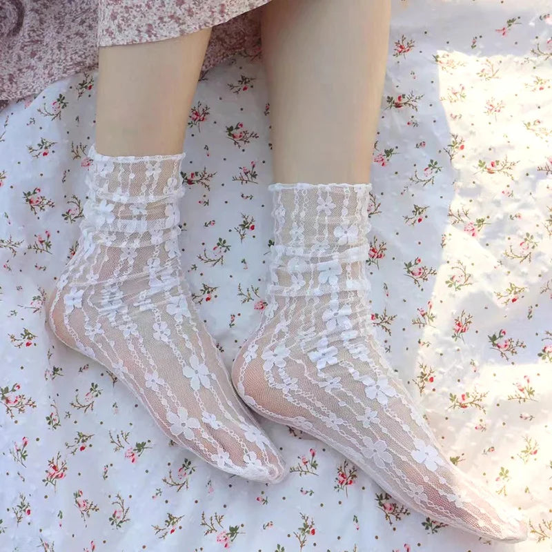 ✨ Whimsical Floral Lace Fishnet Socks 🌸 Soft & Breezy Fun Hosiery for Ladies! 🧦