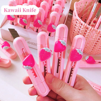 Kawaii Strawberry Mini Art Cutter ✂️🍓 - Pocket-Sized Utility Knife for Creative DIY & School Supplies! 🏫✨