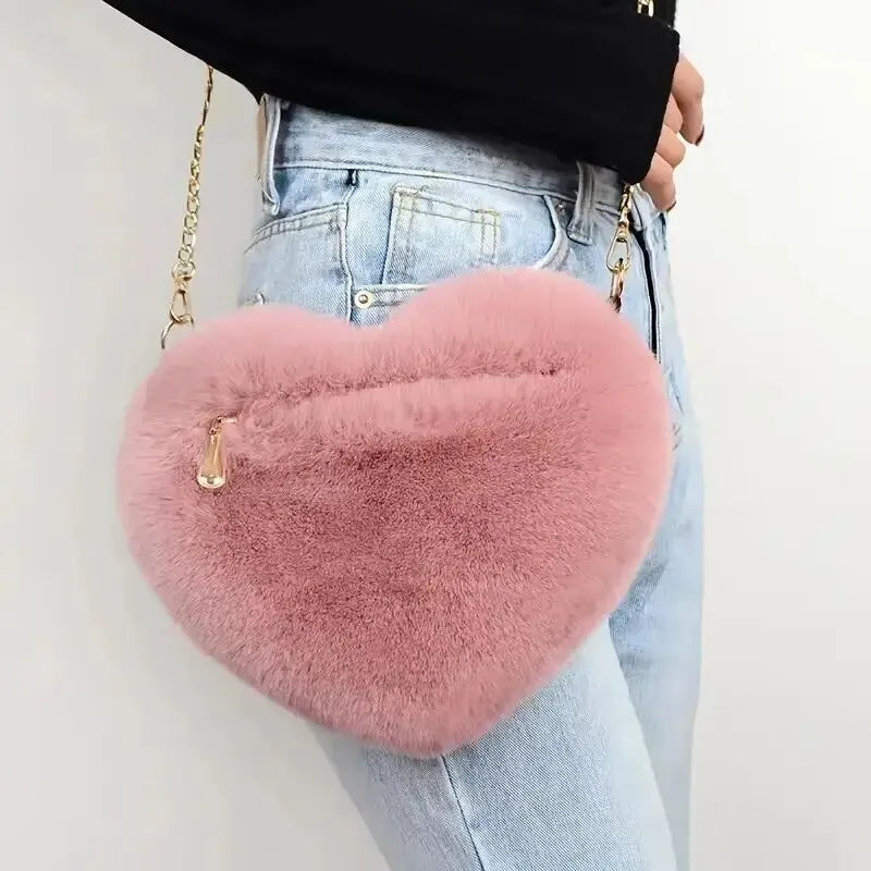 💕 Adorable Heart Plush Crossbody Bag 🎀 Cute Zipper Purse for Valentine's Day 💖