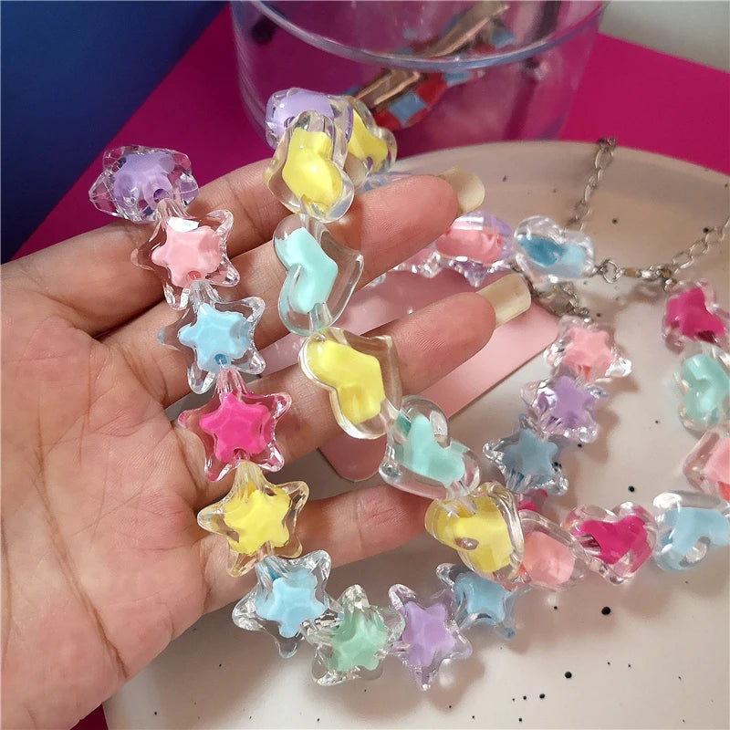 Kawaii Acrylic Heart & Star Choker 💖✨ - Retro Y2K Goth Aesthetic Necklace for Emo Girls