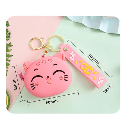 🐱 Kawaii Cat Silicone Coin Pouch 👜 Cute Keyring Organizer for Kids!