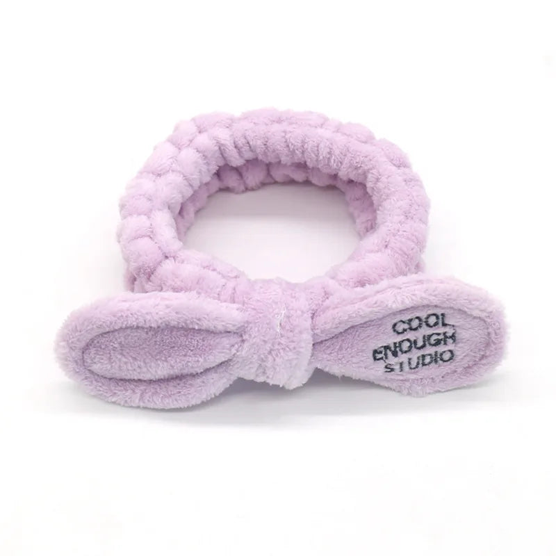 Women Wash Face Makeup Soft Coral Fleece Elastic Headband Head Wrap Cute Rabbit Bow Animal Ears Hairband Girl Hair Accessories