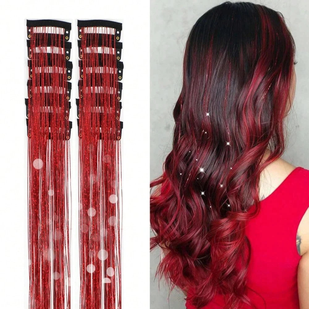 12 Pcs Clip In Hair Tinsel Pack Glitter Fairy Extensions For Women And Kids ✨