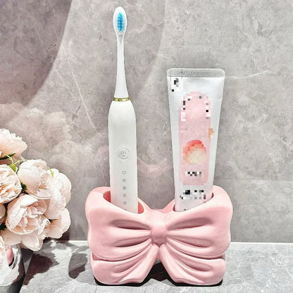 Kawaii Ceramic Bow Toothbrush Holder 🎀✨ | Cute Toothpaste Rack for Adorable Bathrooms 🛁💕