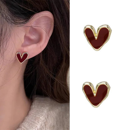 Charming Kawaii Red Heart Stud Earrings 💖✨ - Adorable Jewelry for Romantic Moments & Gifts! 🎁