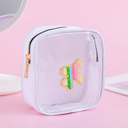 Kawaii Mini Clear PVC Makeup Pouch 🎀✨ - Adorable Waterproof Chenille Heart & Rainbow Travel Bag! 🌈✈️