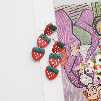 Pastel Fruit Heart Clay Earrings Set Lightweight Dangle for Summer 🍓💖