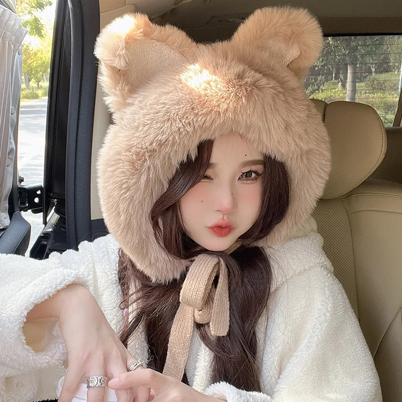 Kawaii Fox Ear Plush Hat 🦊❄️ Cozy Winter Warmth for Ladies!