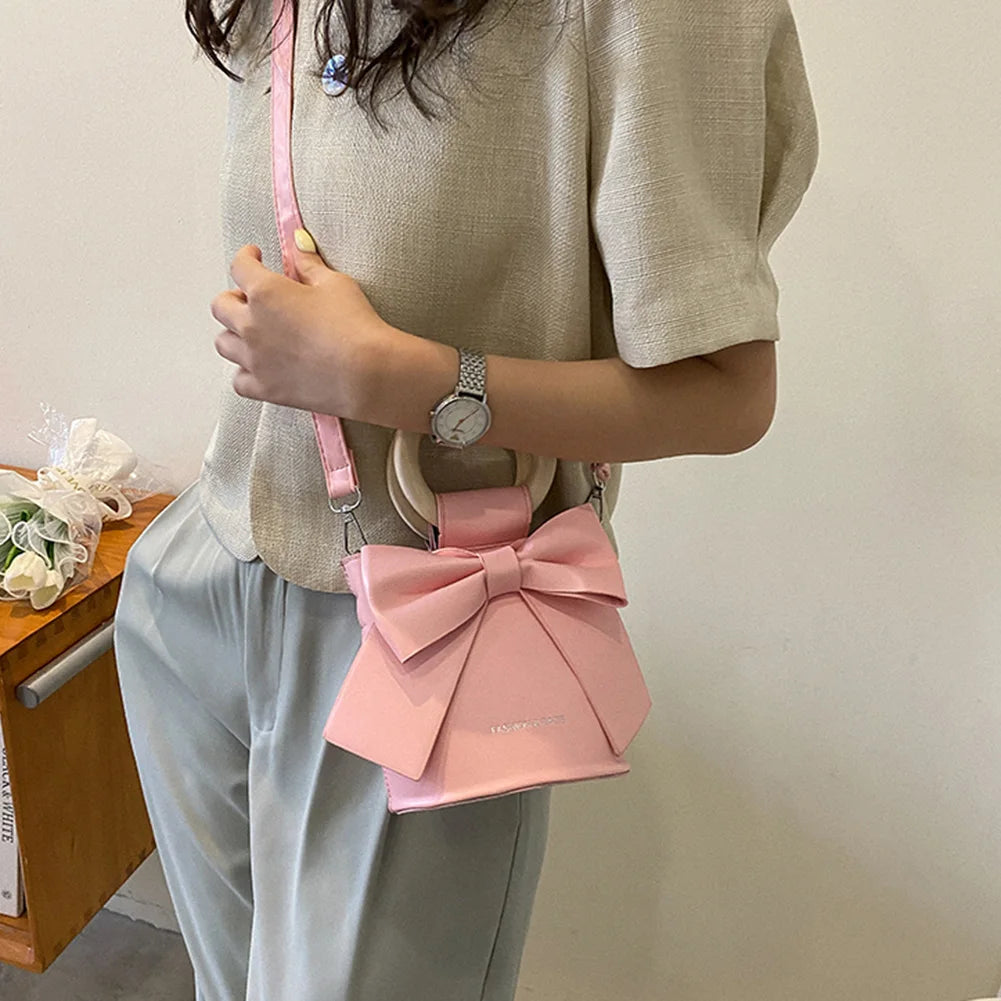 Kawaii Bow Tie Mini Bucket Bag 🎀✨ | Cute Leather Crossbody Handbag for Sweet Fashionistas 💖👜