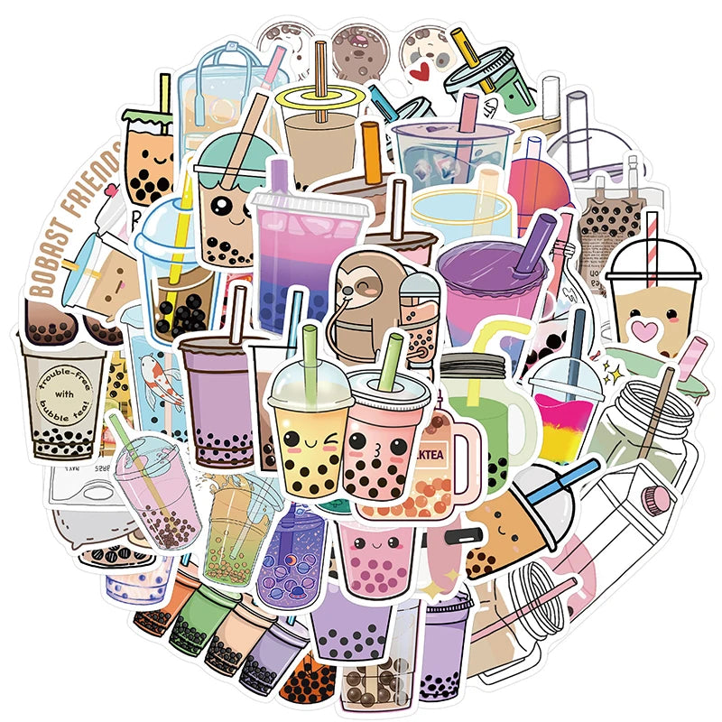 Kawaii Pearl Drink Stickers 🌟 | 10/30/50PCS Waterproof PVC Aesthetic for Kids 🎨 | Cute Scrapbooking & Laptop Decor 📒✨